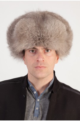 Natural grey fox fur hat - Russian style